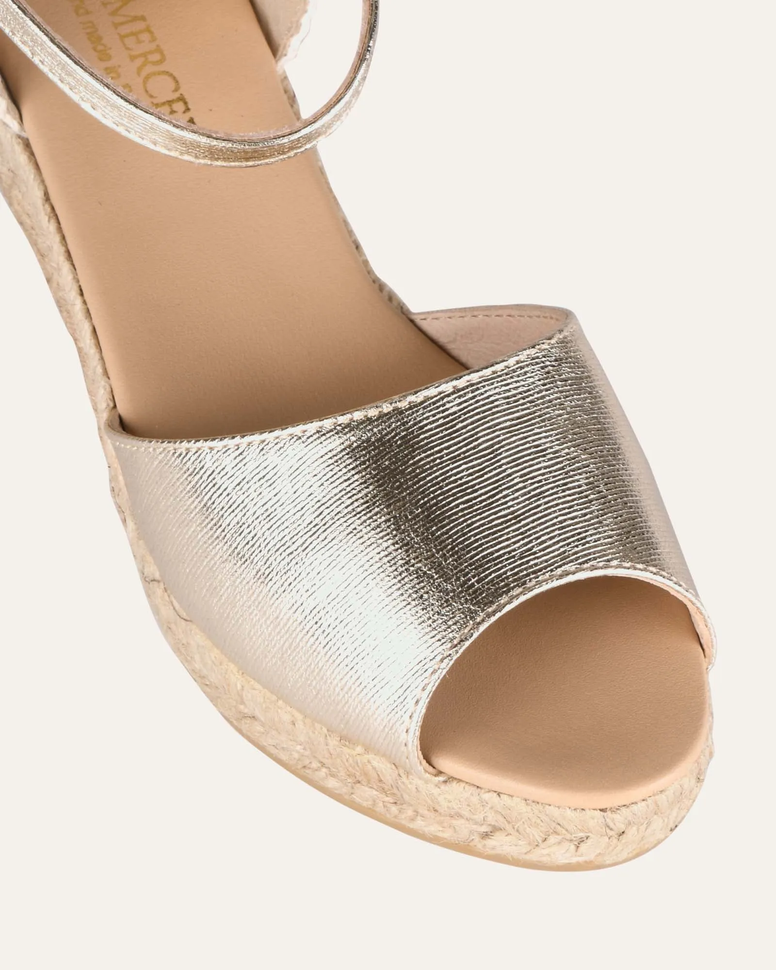 SANNA LOW HEEL WEDGE ESPADRILLE SANDALS GOLD LEATHER