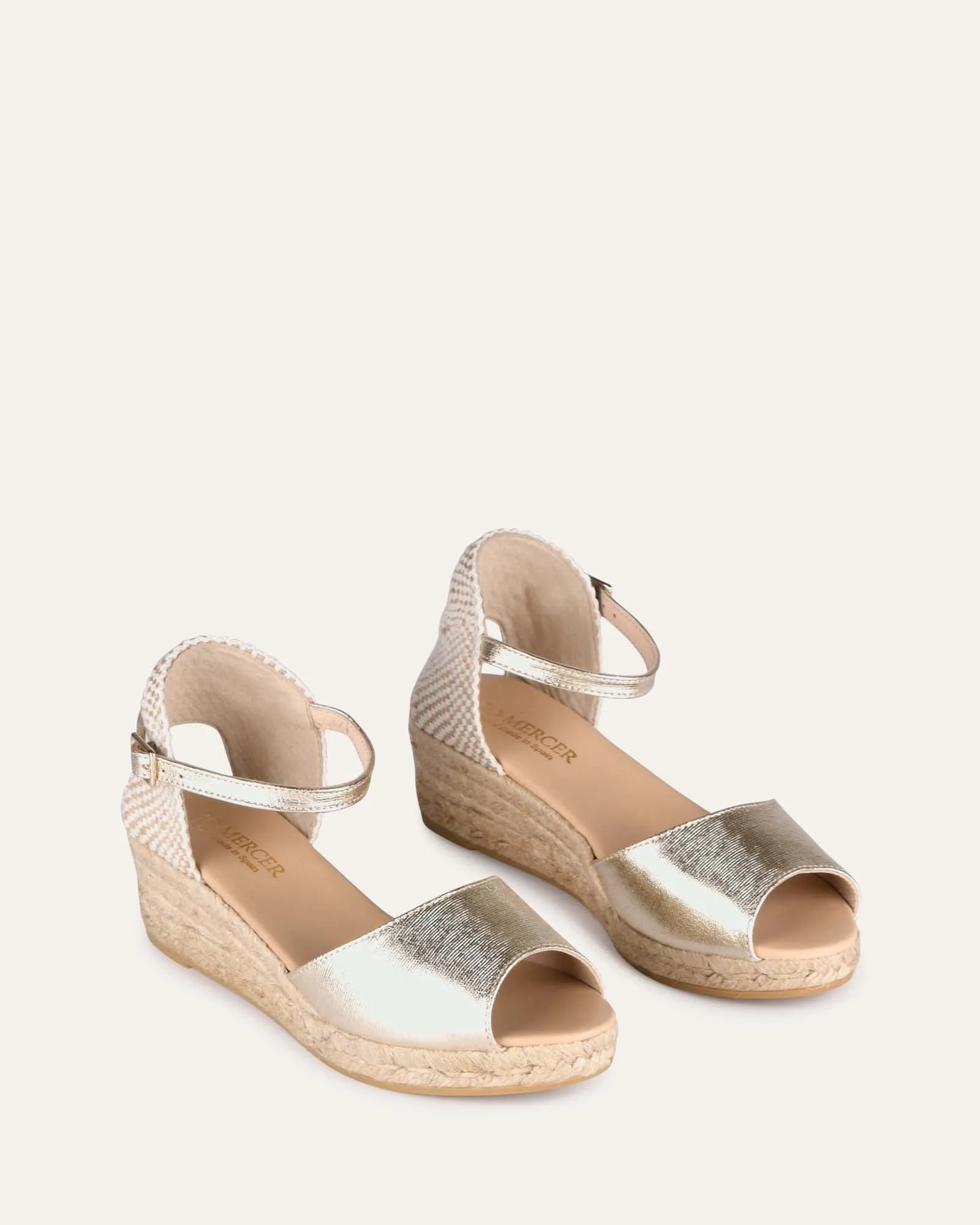 SANNA LOW HEEL WEDGE ESPADRILLE SANDALS GOLD LEATHER