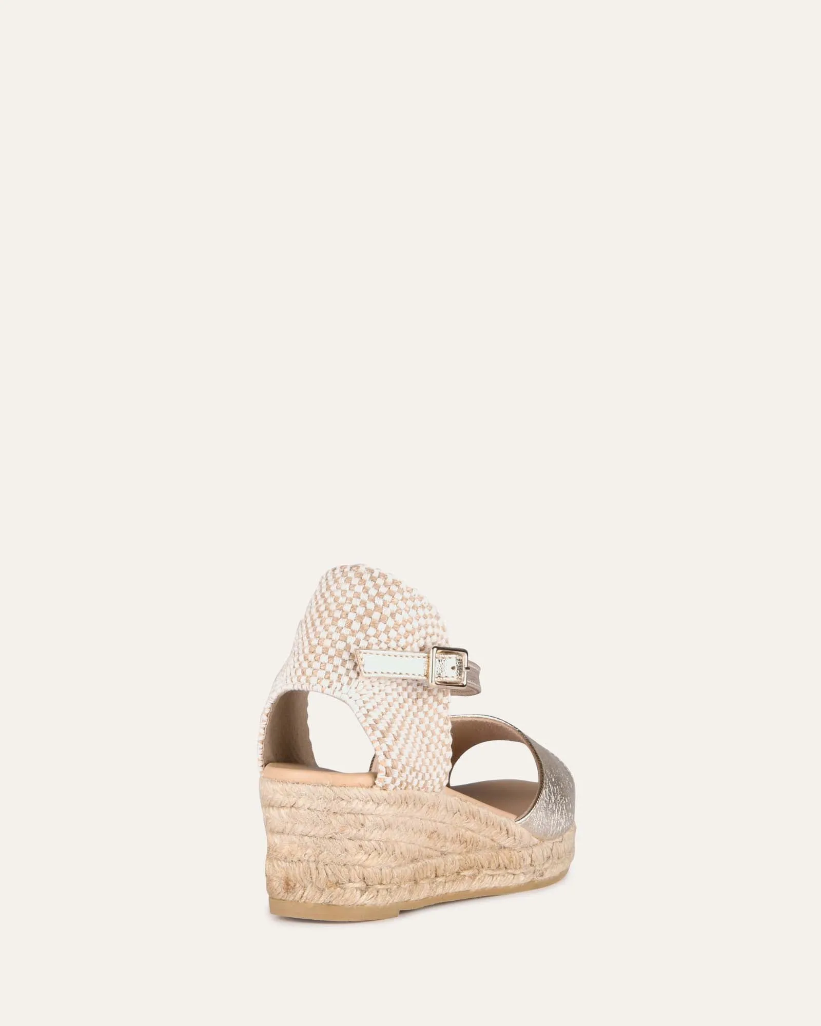 SANNA LOW HEEL WEDGE ESPADRILLE SANDALS GOLD LEATHER