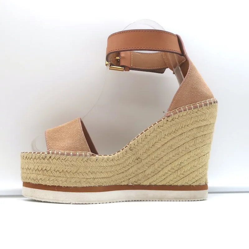 See by Chloe Glyn Platform Espadrille Wedge Sandals Beige Suede Size 37
