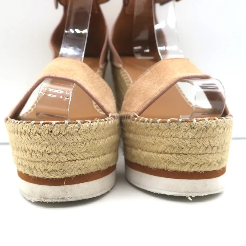 See by Chloe Glyn Platform Espadrille Wedge Sandals Beige Suede Size 37