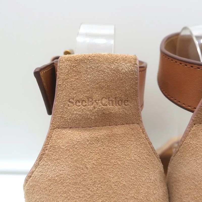 See by Chloe Glyn Platform Espadrille Wedge Sandals Beige Suede Size 37