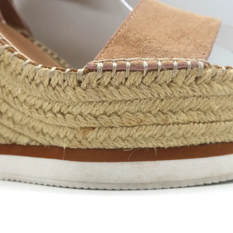 See by Chloe Glyn Platform Espadrille Wedge Sandals Beige Suede Size 37