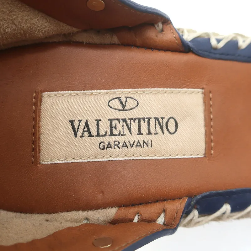 Valentino Denim Rockstud Espadrille Wedge Sandals Blue Leather Size 36 NEW