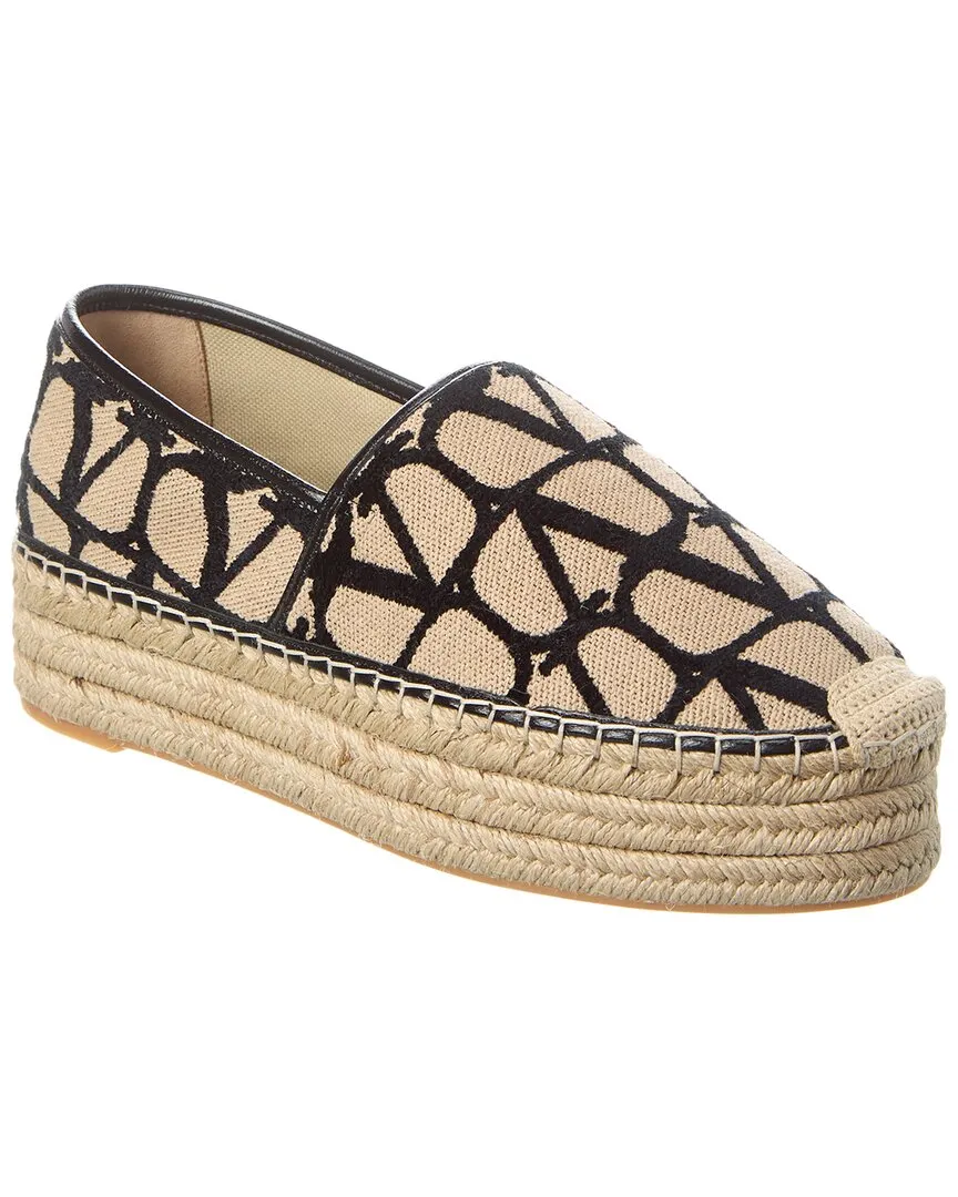 Valentino Toile Iconographe Canvas & Leather Platform Espadrille
