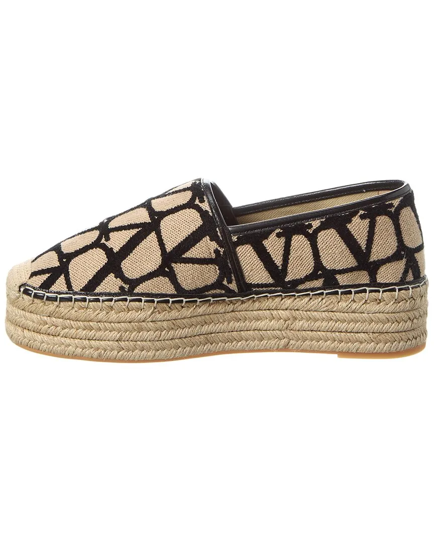 Valentino Toile Iconographe Canvas & Leather Platform Espadrille