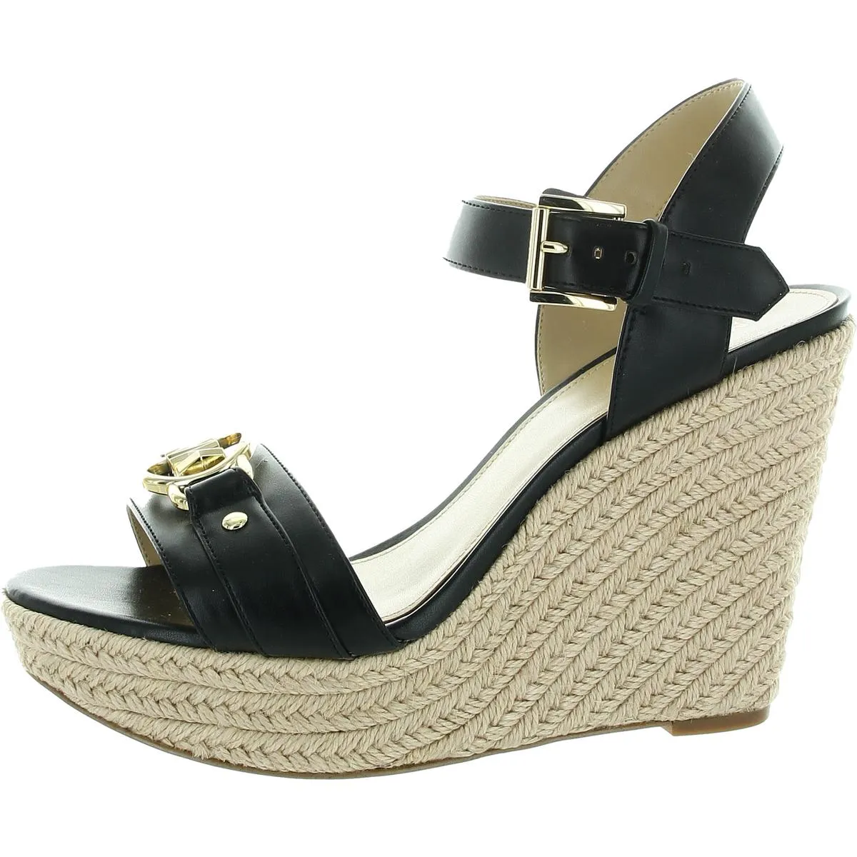 Womens Buckle Leather Espadrille Heels