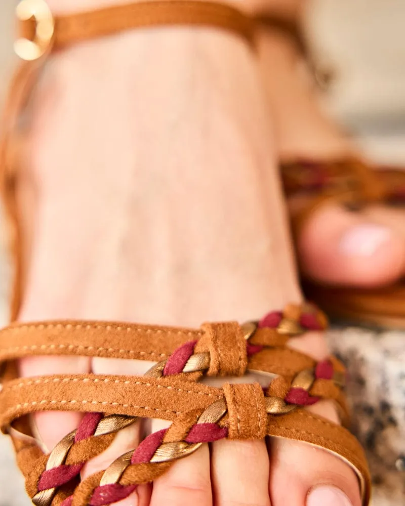 Zonza Vegan Suede Braided Sandals | Camel